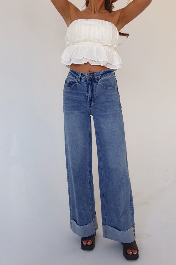 Annie Cuffed High Rise Straight Jeans